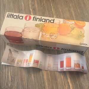 IITTALA FINLAND Gaissa 8 oz. Set/4 Glass Liquor Drinkware Glasses Scandinavian